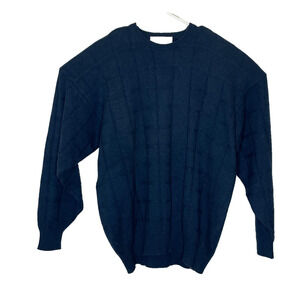 Men's Large Clan Douglas Scotland Cashmere Blend Navy Blue Crewneck Sweater